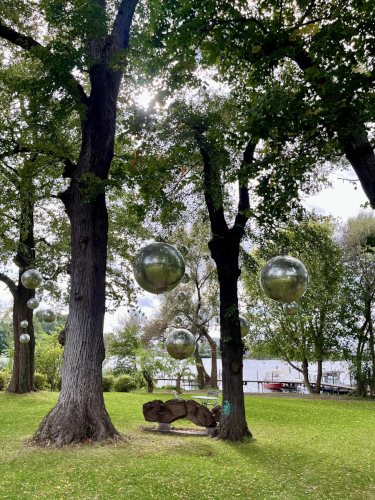 Silberne Kugeln im Baum auf Valentinswerder